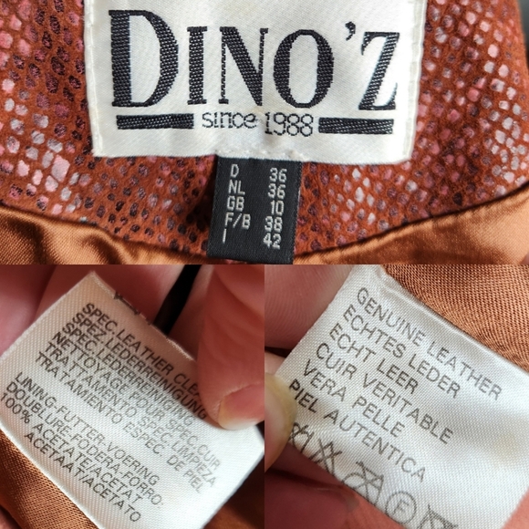 Vintage DINO'Z Metallic Reptile Print Leather Cropped Jacket Size XS - Picture 13 of 16